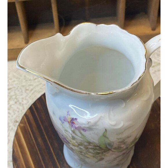 Vintage Porcelain Creamer Lavender Iris LOV Floral Early 1900s Shabby Chic - Picture 9 of 16